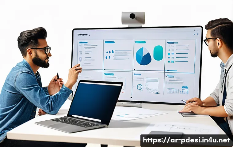 제품디자인 전문가로 성장하기 위한 경로 - **Prompt 1: Collaborative UI/UX Design Session**
    "A diverse team of young professional designers...