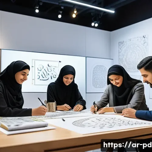 제품디자인 국제 공모전 준비 방법 - A modern product design studio scene showcasing a diverse team of Middle Eastern designers analyzing...