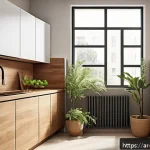 제품디자인 분야에서의 트렌드 변화 - A modern, eco-friendly kitchen setup featuring household appliances made from recycled and biodegrad...